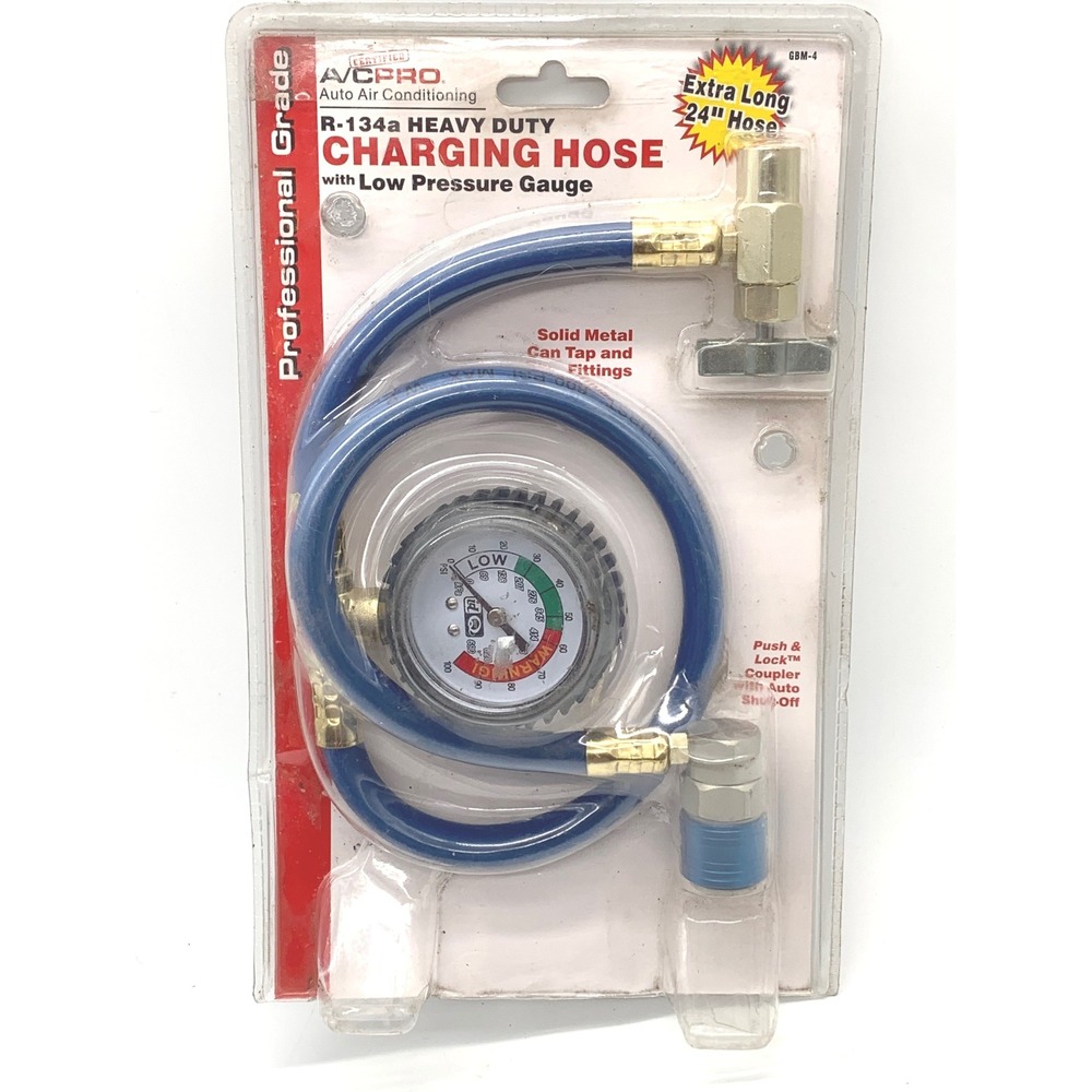 A/C Pro R-134a Heavy Duty Charging Hose 24" Low Pressure Gauge Metal Fittings